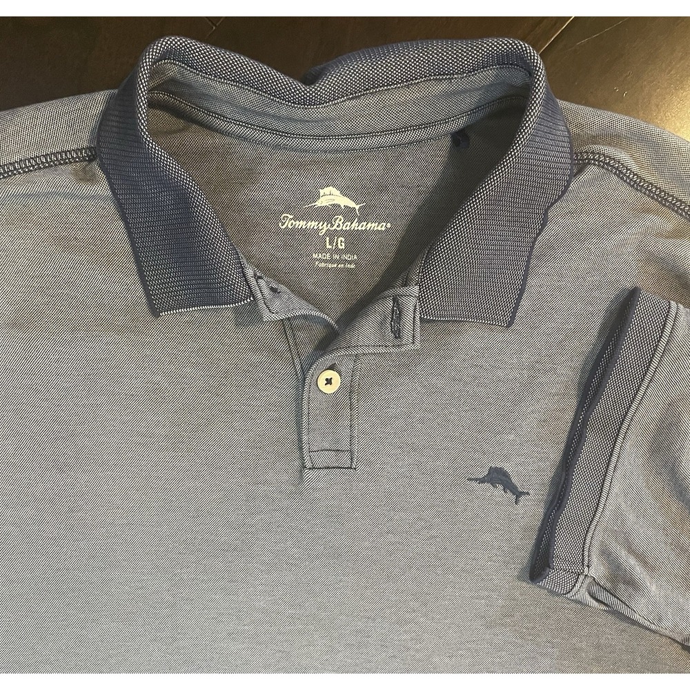 Tommy Bahama Polo Shirt Men Lg Blue Short Sleeve Heathered Golf Nautical Coastal
